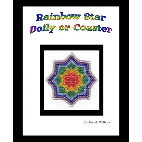 Rainbow Star Bead Netted Doily or Coaster