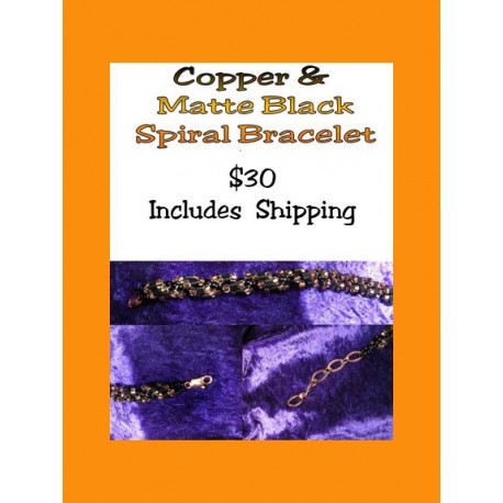 Hand Beaded Copper Matte & Black Spiral Bracelet
