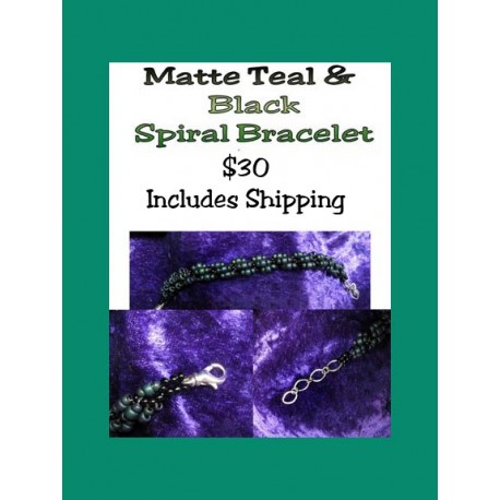 Hand Beaded Matte Teal & Black Spiral Bracelet