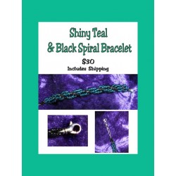 Hand Beaded Shiny Teal & Black Spiral Bracelet